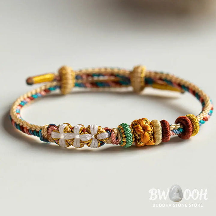 Buddha Stones Handmade Dunhuang Color Peach Blossom Pattern Braid String Bracelet - BWOOOH - Bracelet