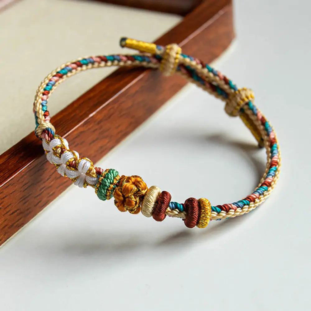 BWOOOH Handmade Dunhuang Color Peach Blossom Pattern Braid String Bracelet - BWOOOH - Below 15cm - Bracelet