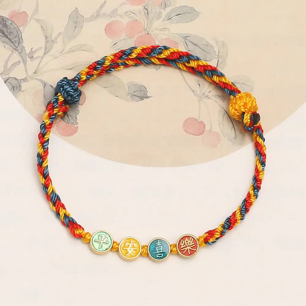 BWOOOH Handmade Dunhuang Color Thread Peace And Joy Protection Braid String Bracelet - BWOOOH - Colorful