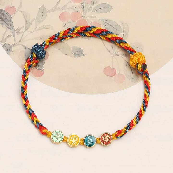 BWOOOH Handmade Dunhuang Color Thread Peace And Joy Protection Braid String Bracelet - BWOOOH - Colorful