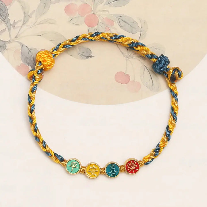 Buddha Stones Handmade Dunhuang Color Thread Peace And Joy Protection Braid String Bracelet - BWOOOH - Yellow Blue