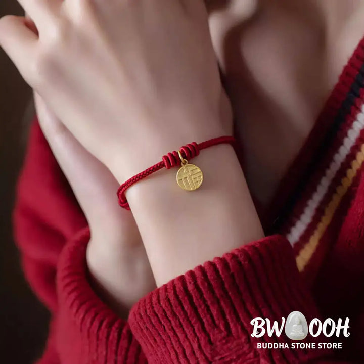 BWOOOH Handmade Eight Thread Peace Knot Fu Character Charm Luck Happiness Red Rope Bracelet - 17-20cm - Bracelet
