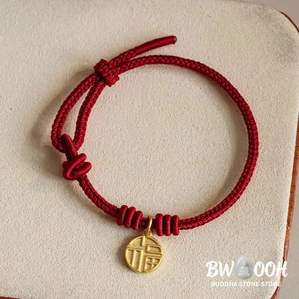 BWOOOH Handmade Eight Thread Peace Knot Fu Character Charm Luck Happiness Red Rope Bracelet - 17-20cm - Bracelet