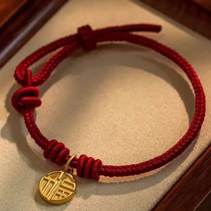 BWOOOH Handmade Eight Thread Peace Knot Fu Character Charm Luck Happiness Red Rope Bracelet - 17-20cm - Bracelet