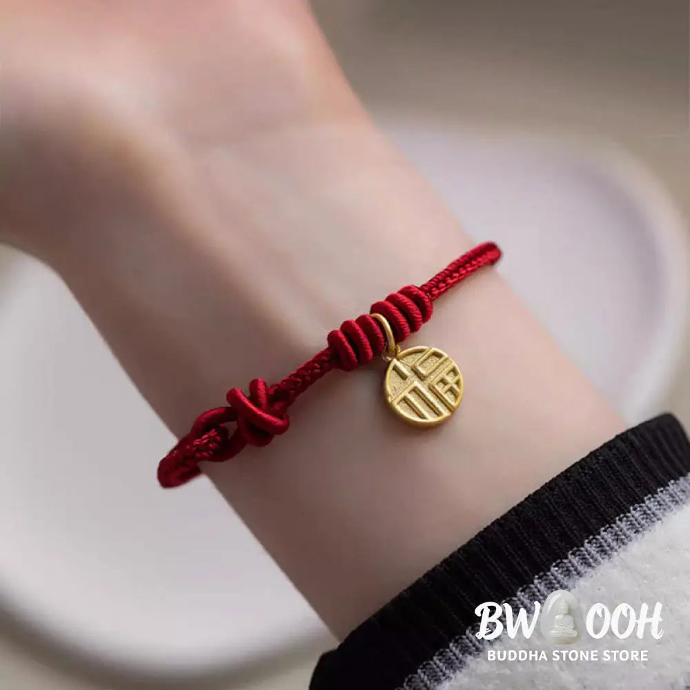 BWOOOH Handmade Eight Thread Peace Knot Fu Character Charm Luck Happiness Red Rope Bracelet - 17-20cm - Bracelet