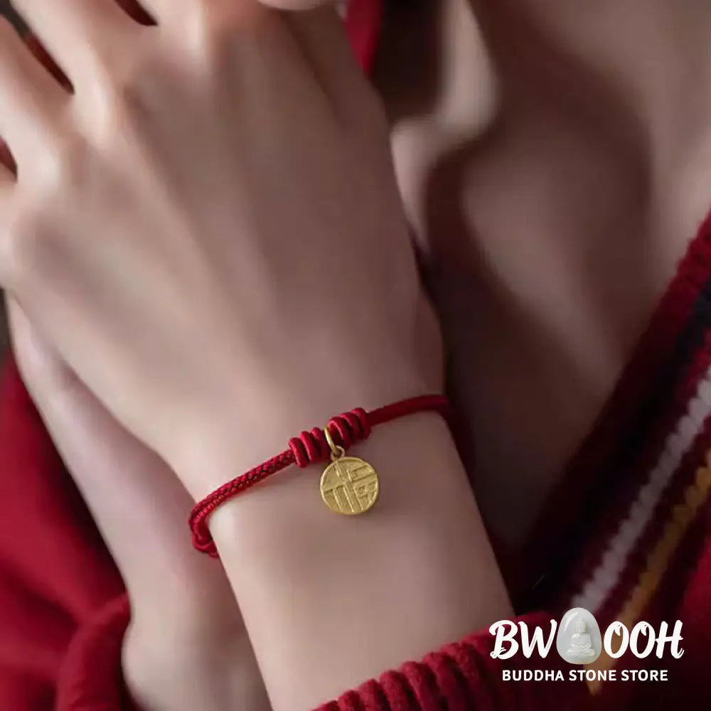 BWOOOH Handmade Eight Thread Peace Knot Fu Character Charm Luck Happiness Red Rope Bracelet - 17-20cm - Bracelet