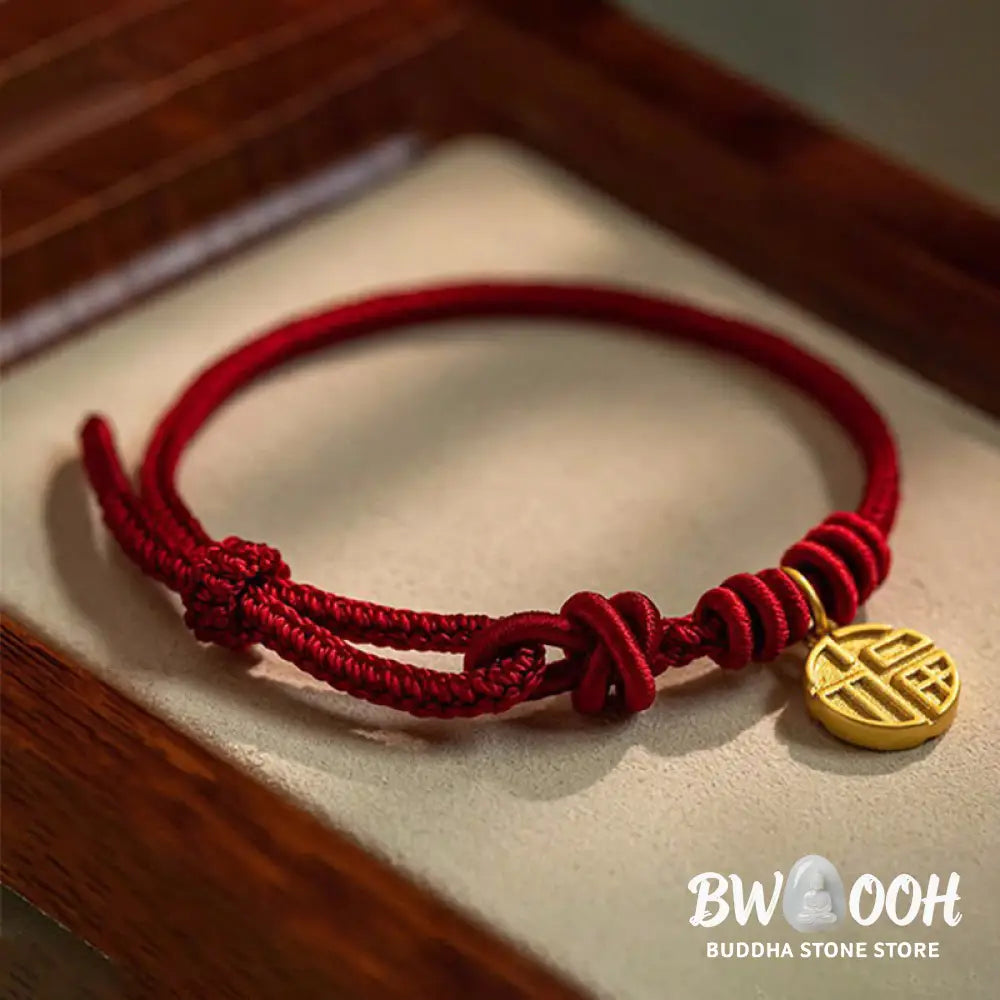 BWOOOH Handmade Eight Thread Peace Knot Fu Character Charm Luck Happiness Red Rope Bracelet - 17-20cm - Bracelet