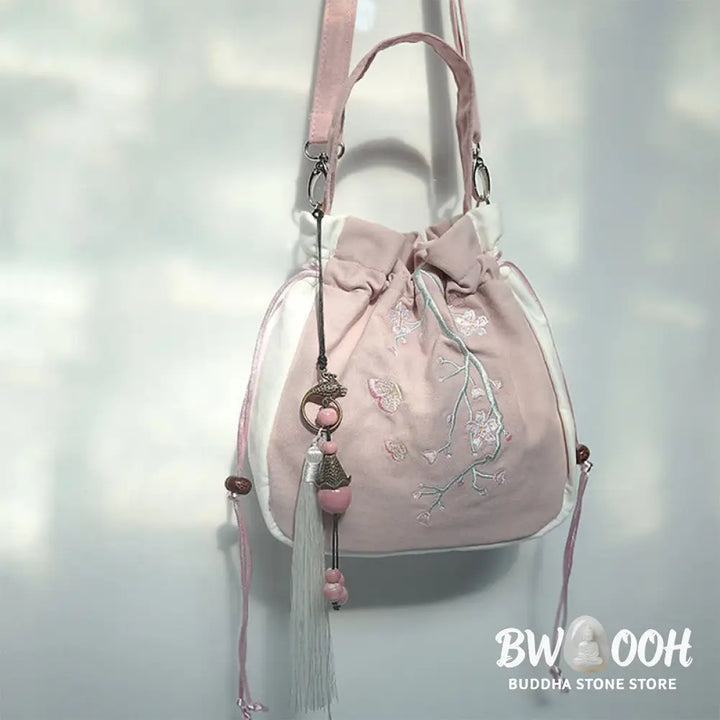 Buddha Stones Handmade Embroidered Flowers Canvas Tote Shoulder Bag Handbag - Bag