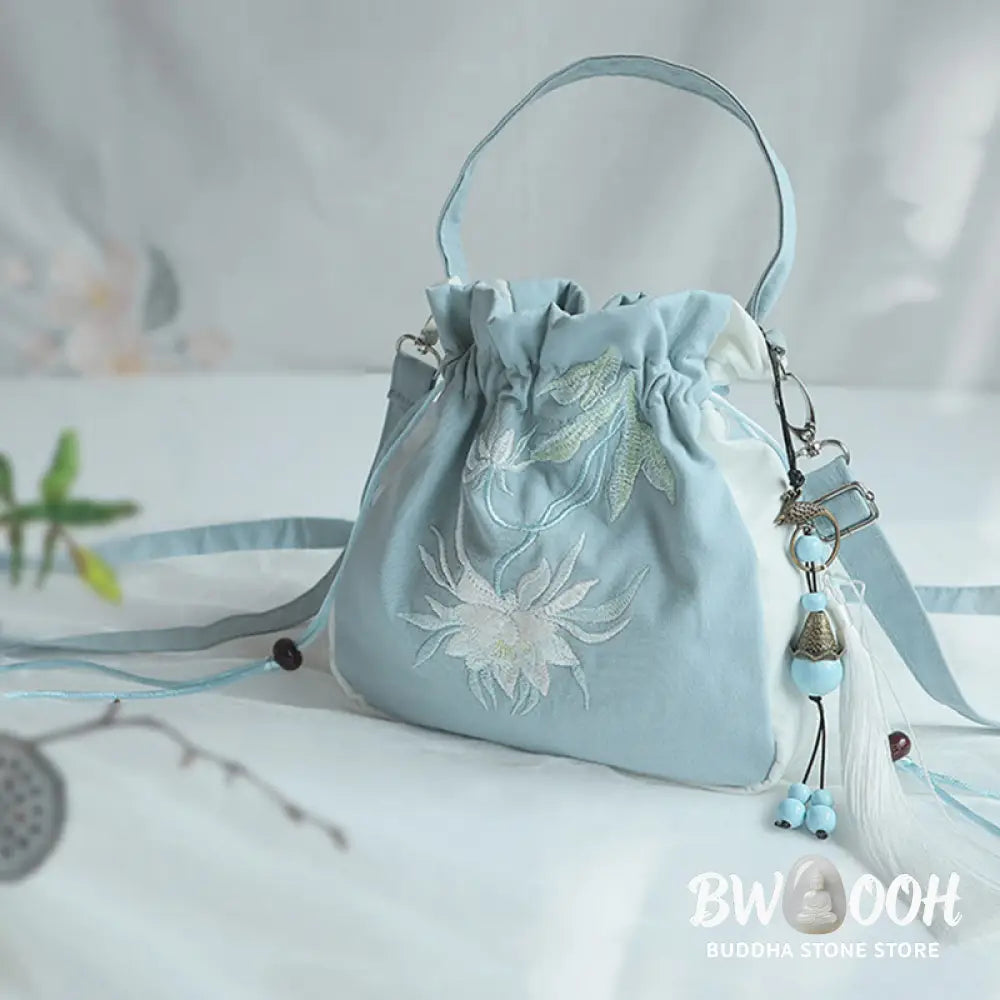 Buddha Stones Handmade Embroidered Flowers Canvas Tote Shoulder Bag Handbag - Bag