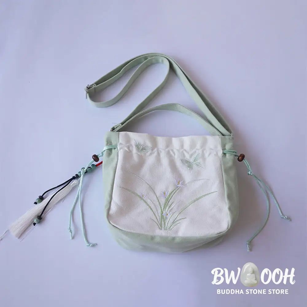 Buddha Stones Handmade Embroidered Flowers Canvas Tote Shoulder Bag Handbag - Bag