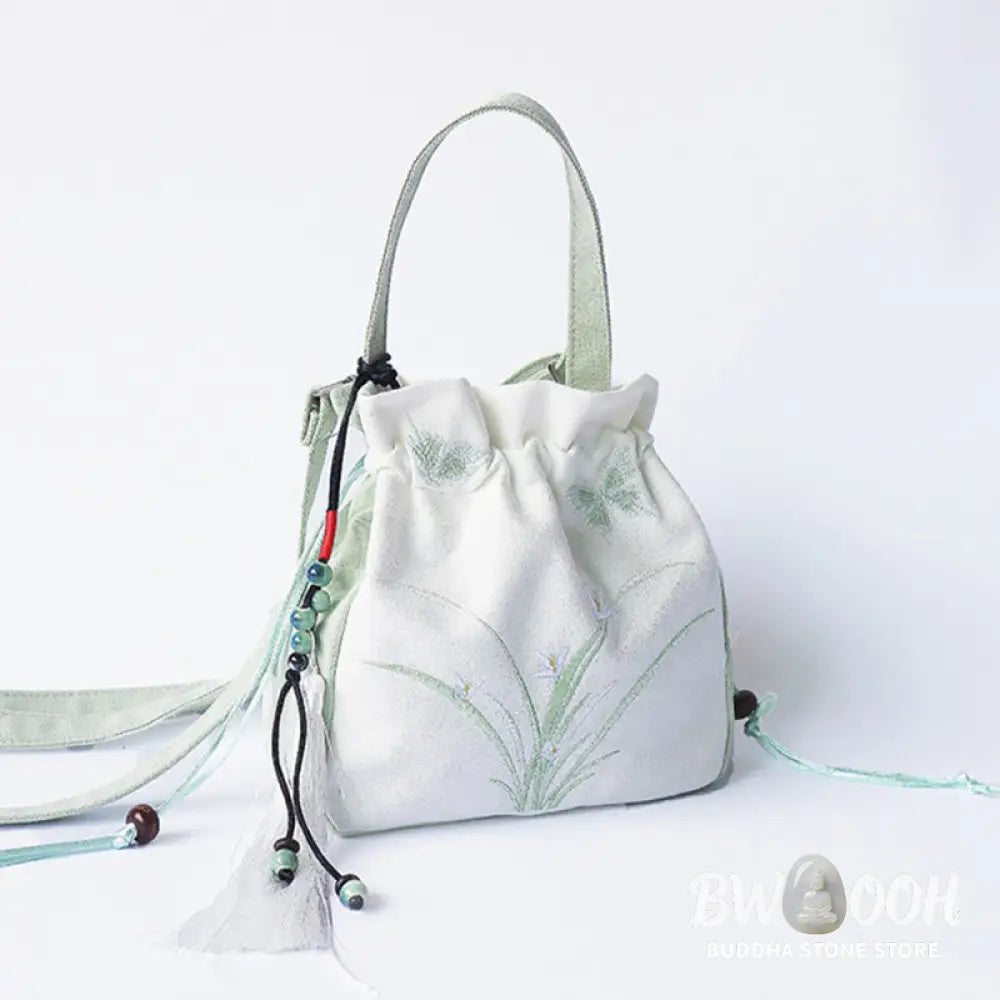 Buddha Stones Handmade Embroidered Flowers Canvas Tote Shoulder Bag Handbag - Bag