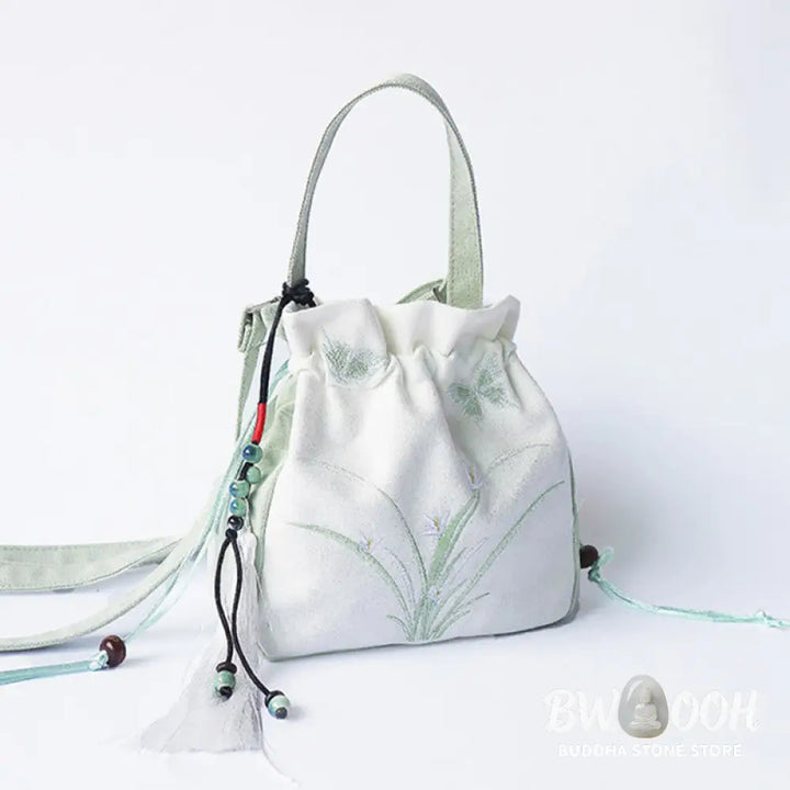 Buddha Stones Handmade Embroidered Flowers Canvas Tote Shoulder Bag Handbag - Bag