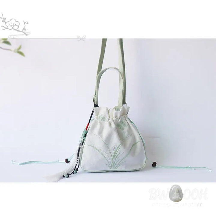 Buddha Stones Handmade Embroidered Flowers Canvas Tote Shoulder Bag Handbag - Bag