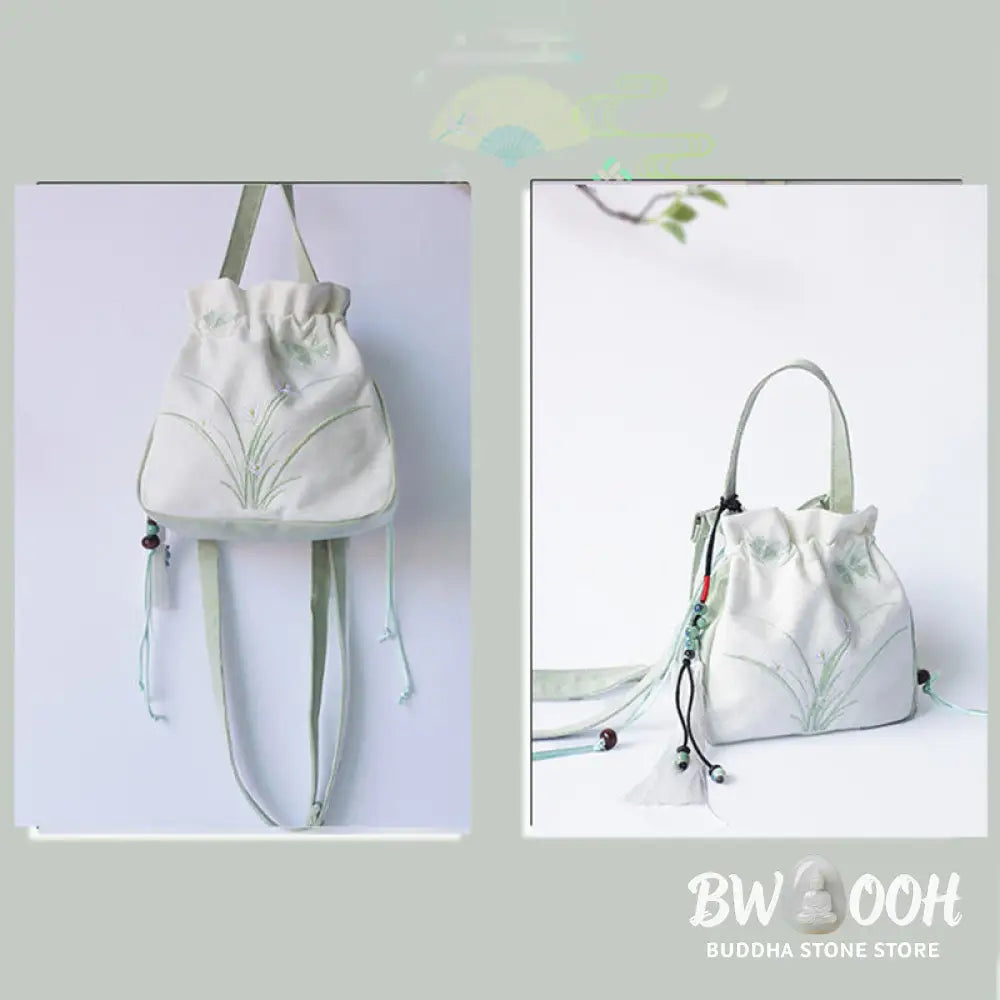 Buddha Stones Handmade Embroidered Flowers Canvas Tote Shoulder Bag Handbag - Bag