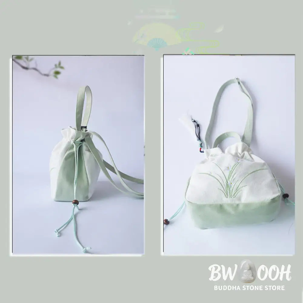 Buddha Stones Handmade Embroidered Flowers Canvas Tote Shoulder Bag Handbag - Bag