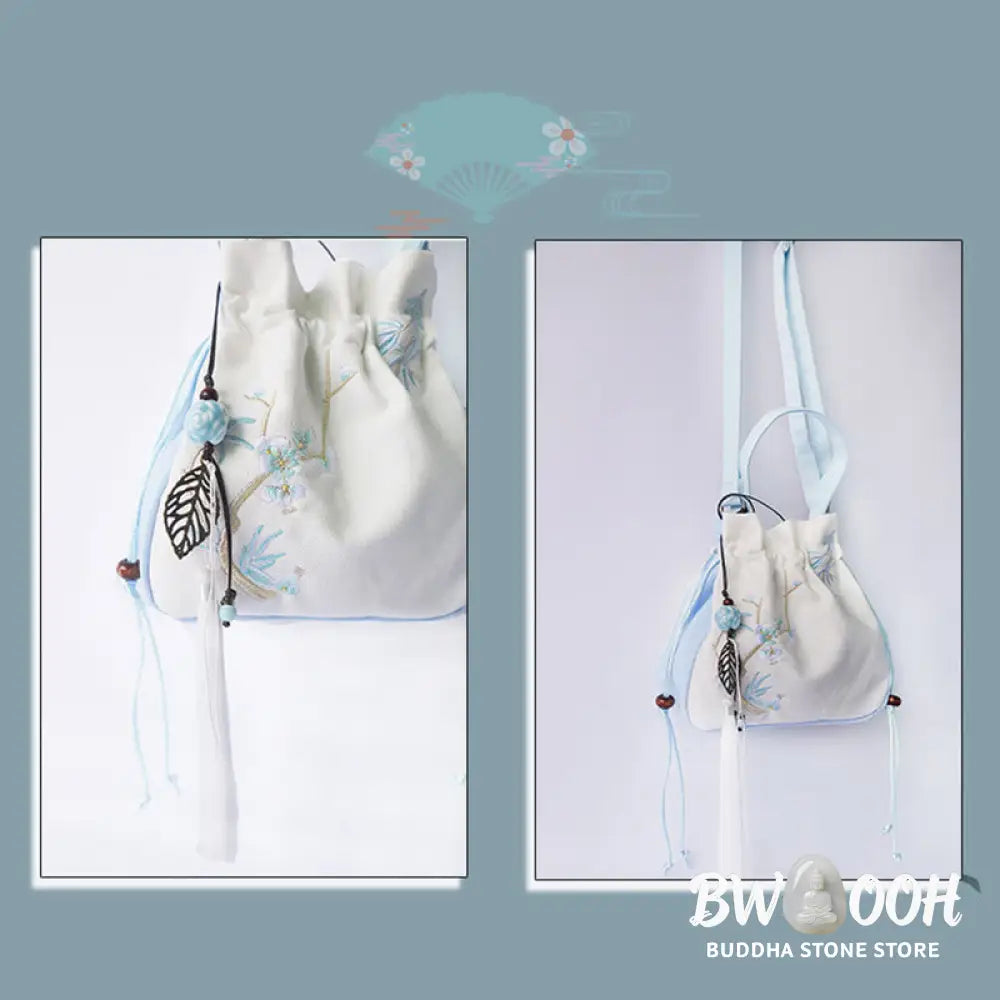 Buddha Stones Handmade Embroidered Flowers Canvas Tote Shoulder Bag Handbag - Bag