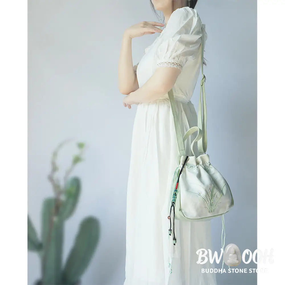 Buddha Stones Handmade Embroidered Flowers Canvas Tote Shoulder Bag Handbag - Bag