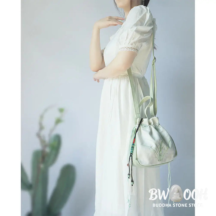 Buddha Stones Handmade Embroidered Flowers Canvas Tote Shoulder Bag Handbag - Bag