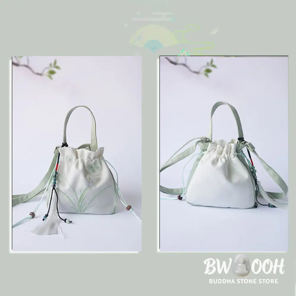 Buddha Stones Handmade Embroidered Flowers Canvas Tote Shoulder Bag Handbag - Bag