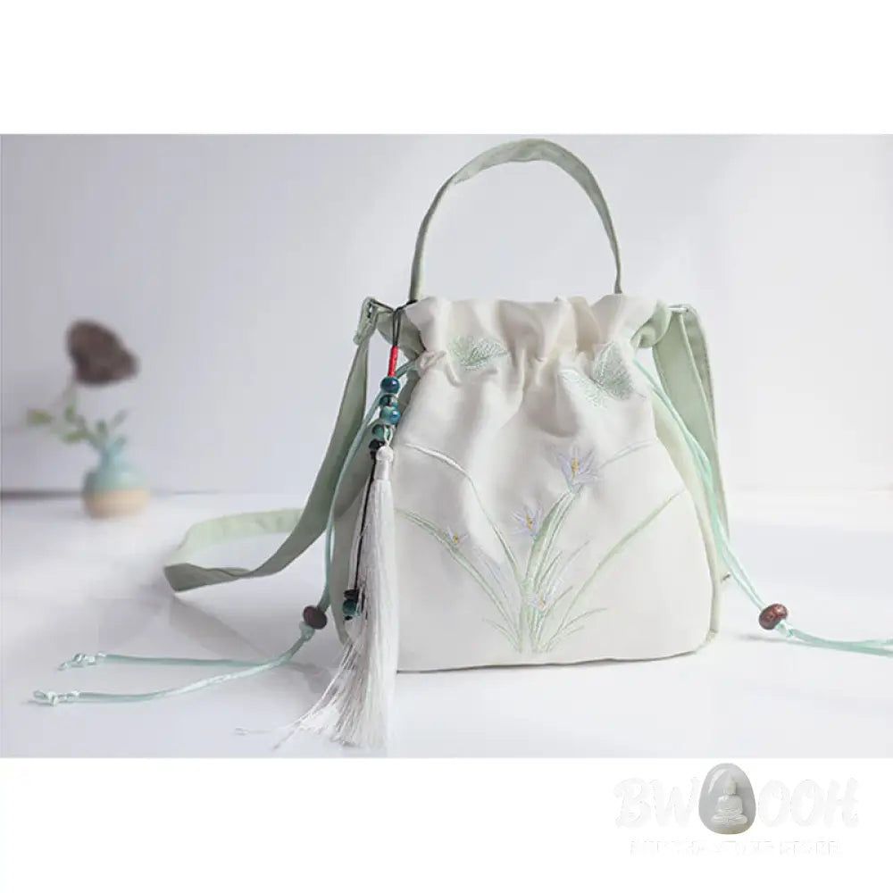 Buddha Stones Handmade Embroidered Flowers Canvas Tote Shoulder Bag Handbag - Bag