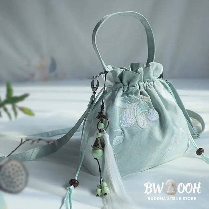 Buddha Stones Handmade Embroidered Flowers Canvas Tote Shoulder Bag Handbag - Bag