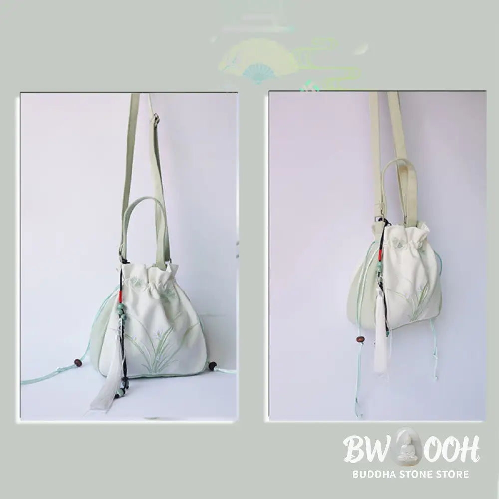 Buddha Stones Handmade Embroidered Flowers Canvas Tote Shoulder Bag Handbag - Bag