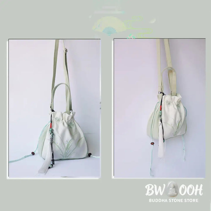 Buddha Stones Handmade Embroidered Flowers Canvas Tote Shoulder Bag Handbag - Bag
