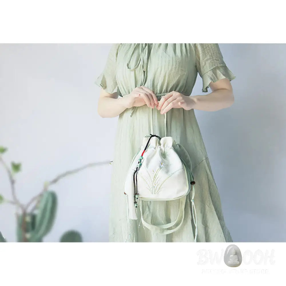 Buddha Stones Handmade Embroidered Flowers Canvas Tote Shoulder Bag Handbag - Bag