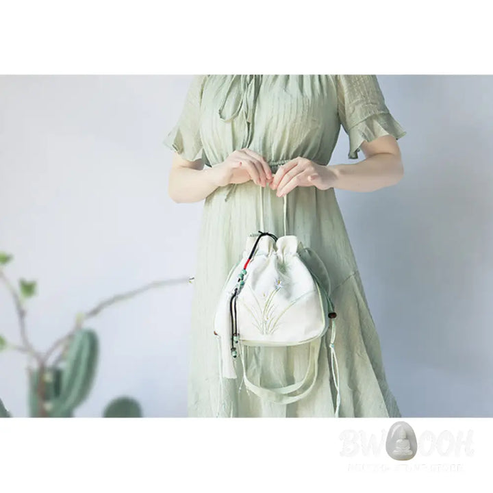 Buddha Stones Handmade Embroidered Flowers Canvas Tote Shoulder Bag Handbag - Bag