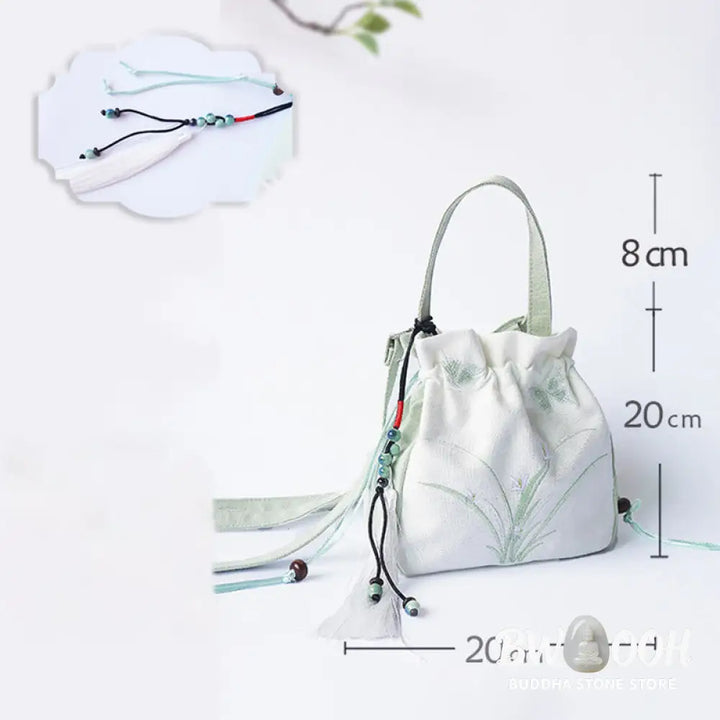 Buddha Stones Handmade Embroidered Flowers Canvas Tote Shoulder Bag Handbag - Bag