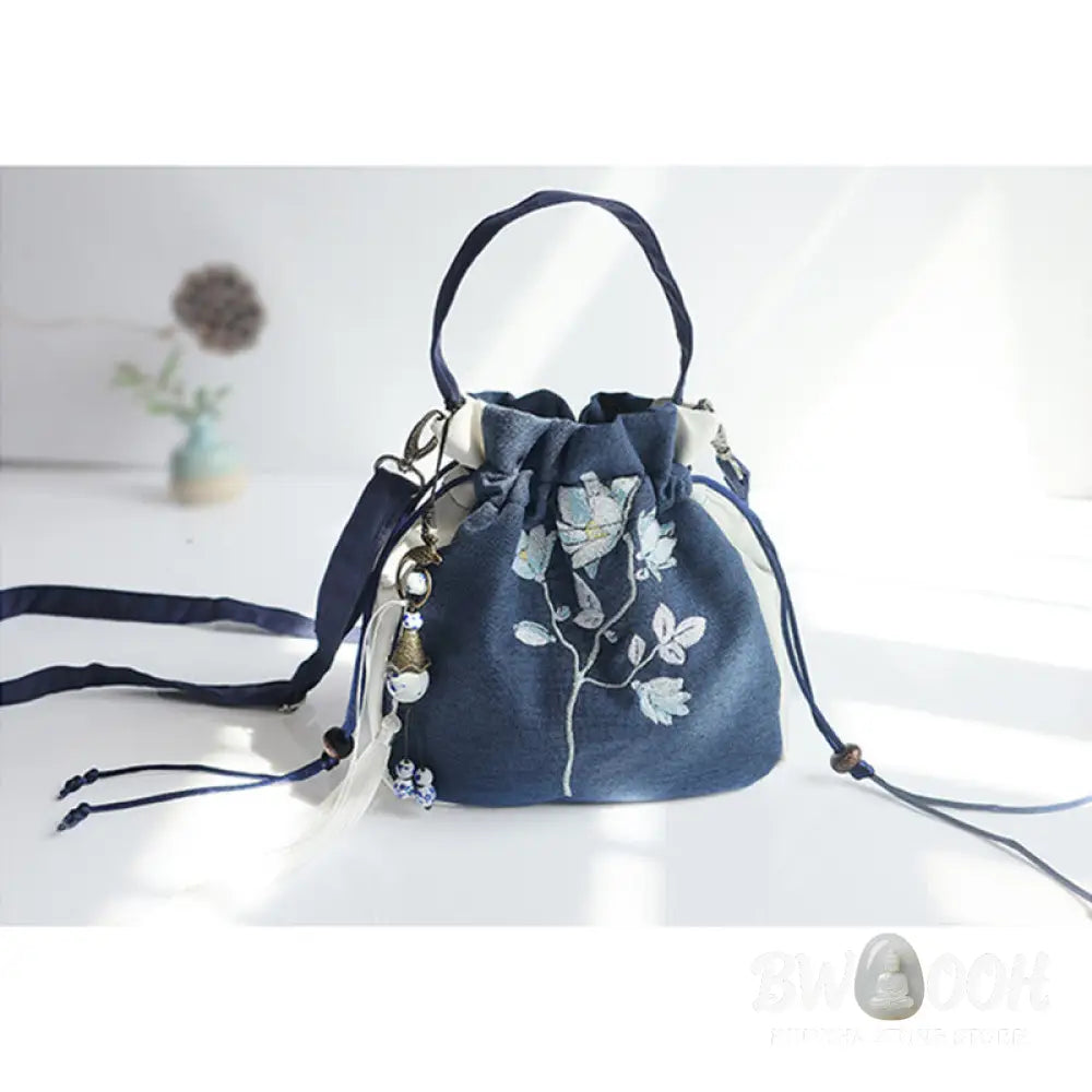Buddha Stones Handmade Embroidered Flowers Canvas Tote Shoulder Bag Handbag - Bag