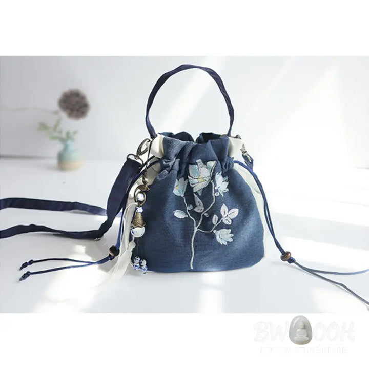 Buddha Stones Handmade Embroidered Flowers Canvas Tote Shoulder Bag Handbag - Bag