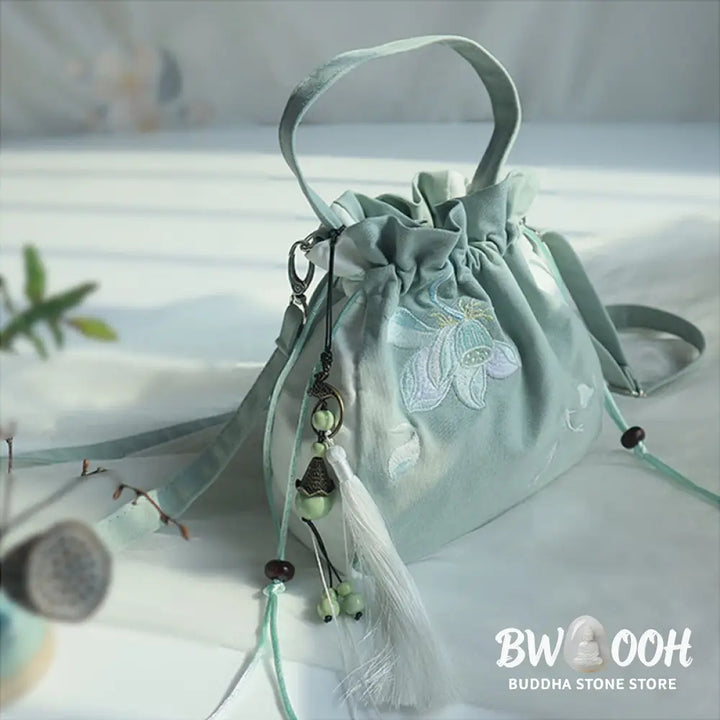 Buddha Stones Handmade Embroidered Flowers Canvas Tote Shoulder Bag Handbag - Bag