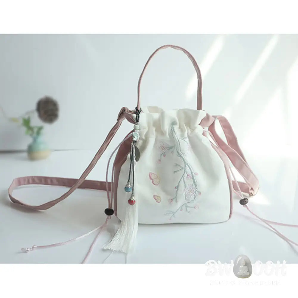 Buddha Stones Handmade Embroidered Flowers Canvas Tote Shoulder Bag Handbag - Bag
