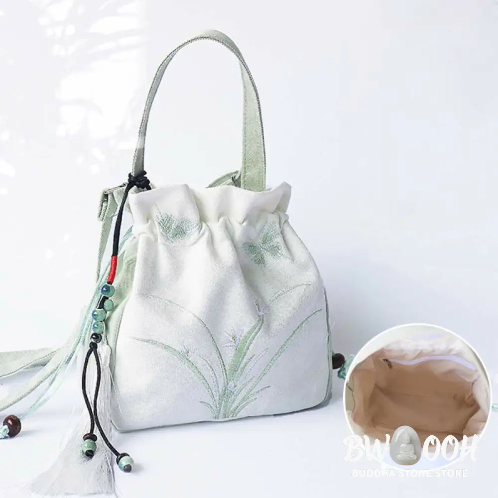 Buddha Stones Handmade Embroidered Flowers Canvas Tote Shoulder Bag Handbag - Bag