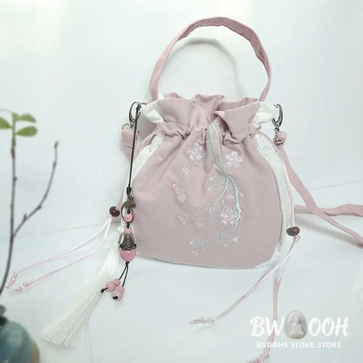 Buddha Stones Handmade Embroidered Flowers Canvas Tote Shoulder Bag Handbag - Bag