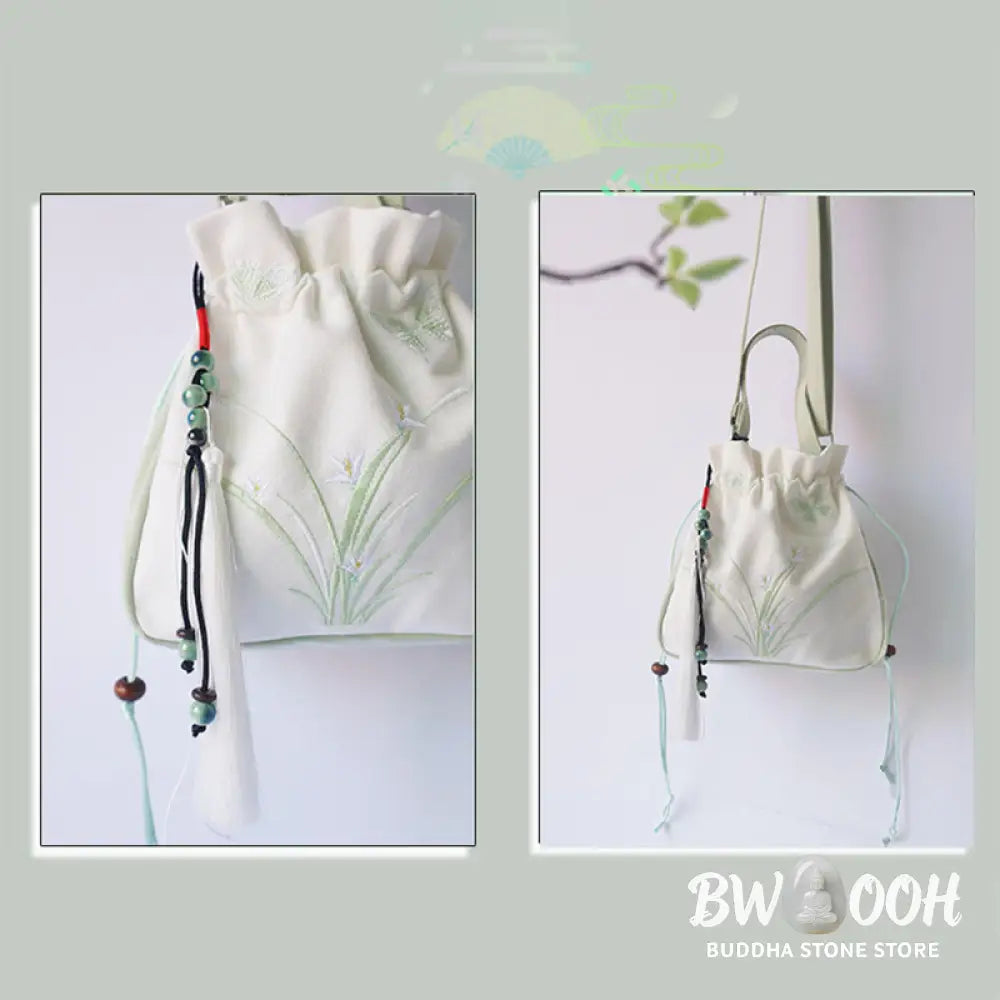 Buddha Stones Handmade Embroidered Flowers Canvas Tote Shoulder Bag Handbag - Bag