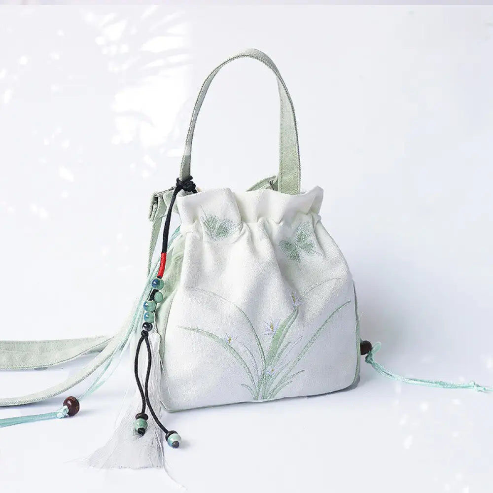 BWOOOH Handmade Embroidered Flowers Canvas Tote Shoulder 