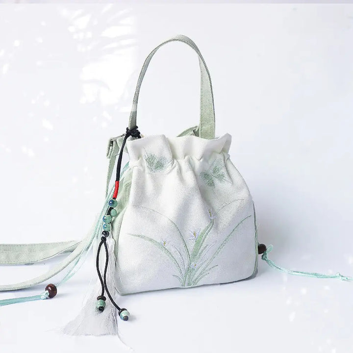 BWOOOH Handmade Embroidered Flowers Canvas Tote Shoulder 