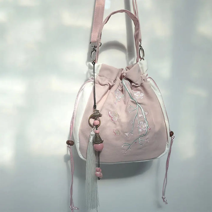 Buddha Stones Handmade Embroidered Flowers Canvas Tote Shoulder Bag Handbag - Pink White Flower 20*20cm - Bag