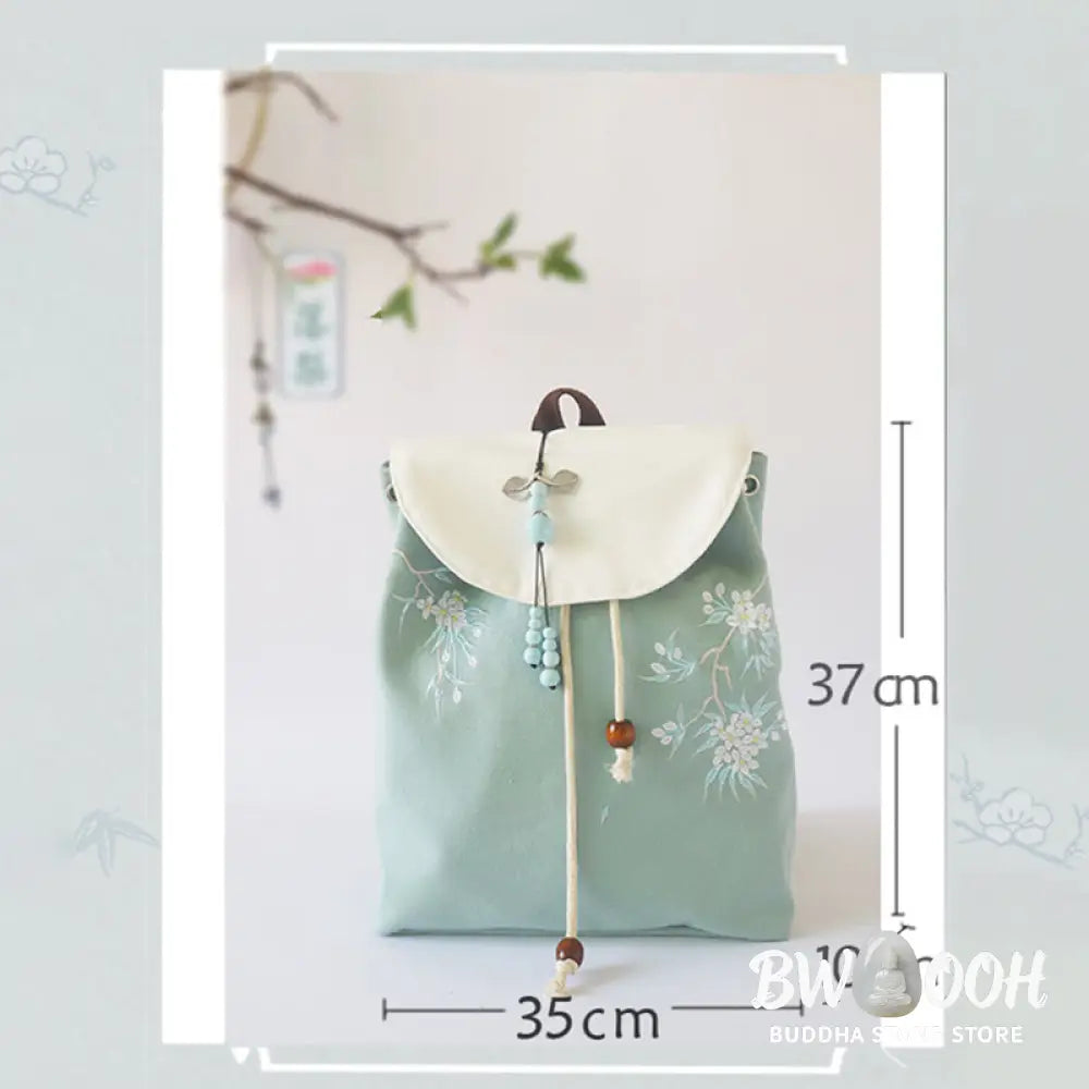 Buddha Stones Handmade Embroidered Large Capacity Canvas Backpack - Backpack