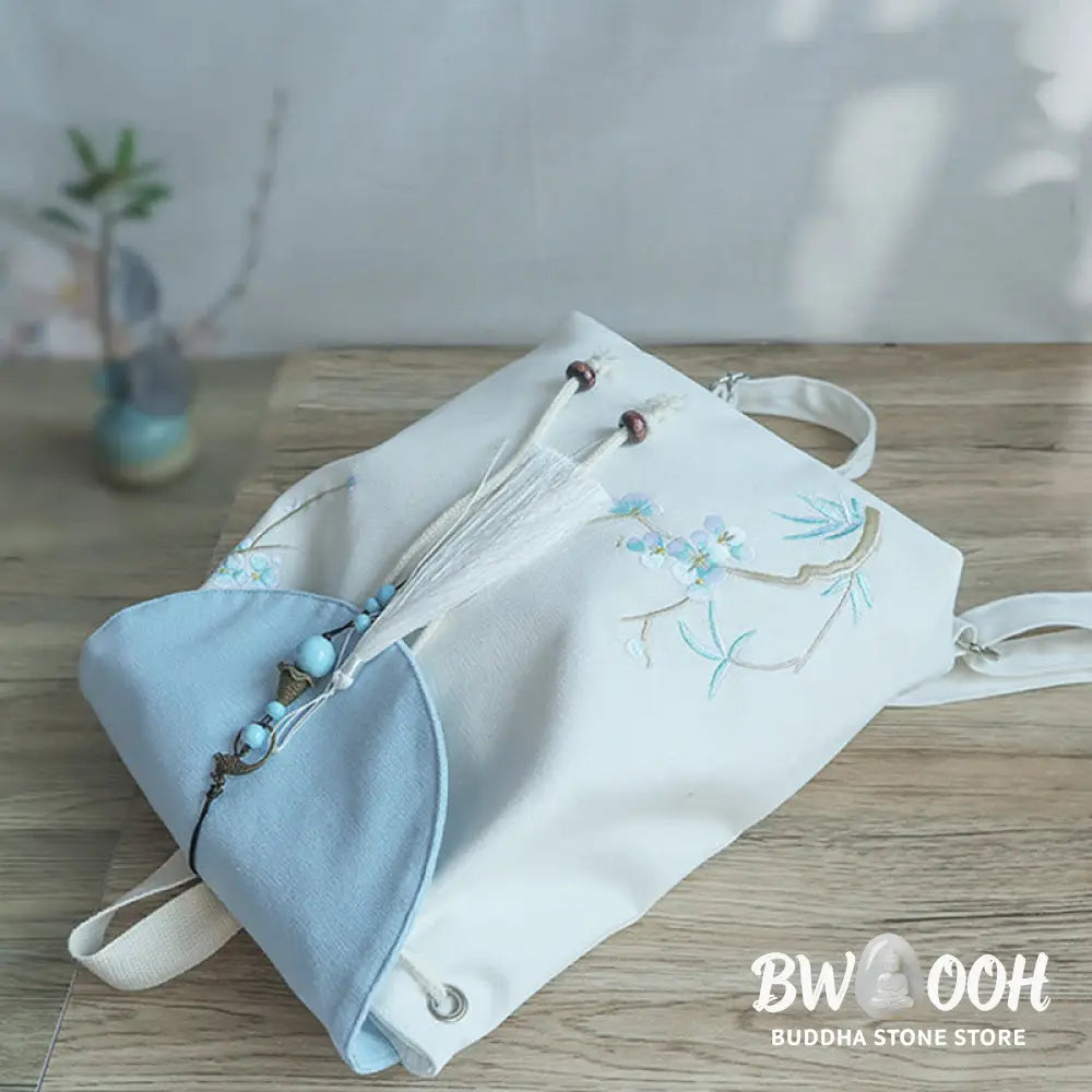Buddha Stones Handmade Embroidered Large Capacity Canvas Backpack - Backpack