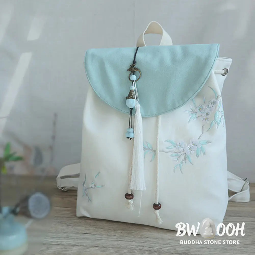 Buddha Stones Handmade Embroidered Large Capacity Canvas Backpack - Backpack