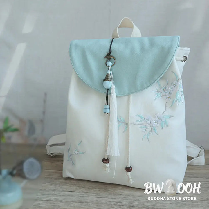 Buddha Stones Handmade Embroidered Large Capacity Canvas Backpack - Backpack