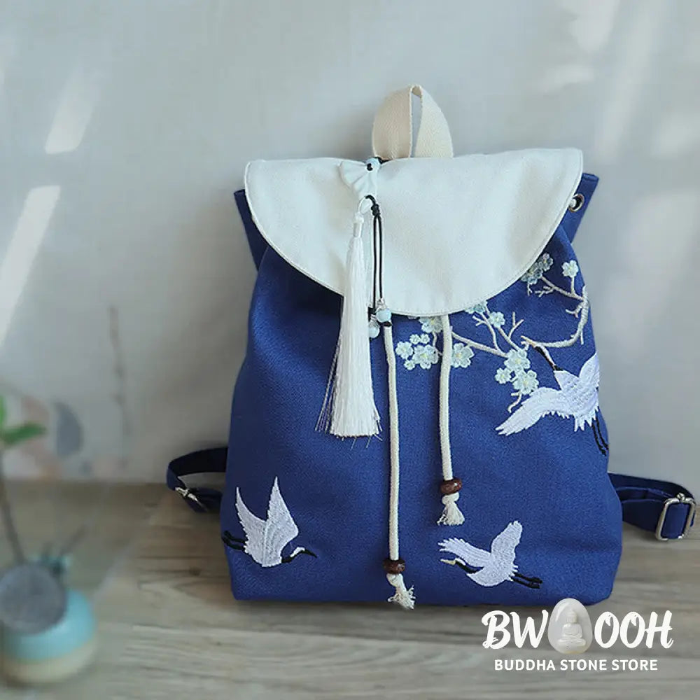 Buddha Stones Handmade Embroidered Large Capacity Canvas Backpack - Backpack