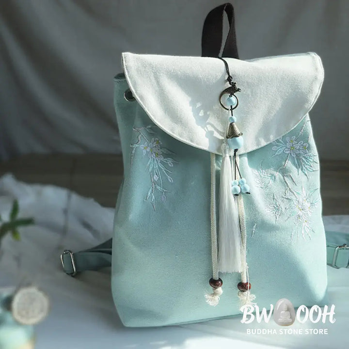 Buddha Stones Handmade Embroidered Large Capacity Canvas Backpack - Backpack