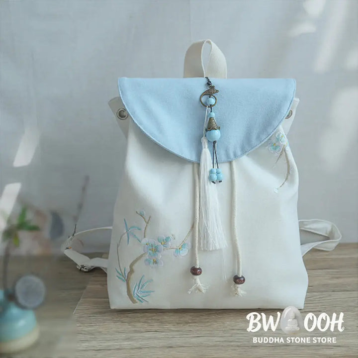 Buddha Stones Handmade Embroidered Large Capacity Canvas Backpack - Backpack