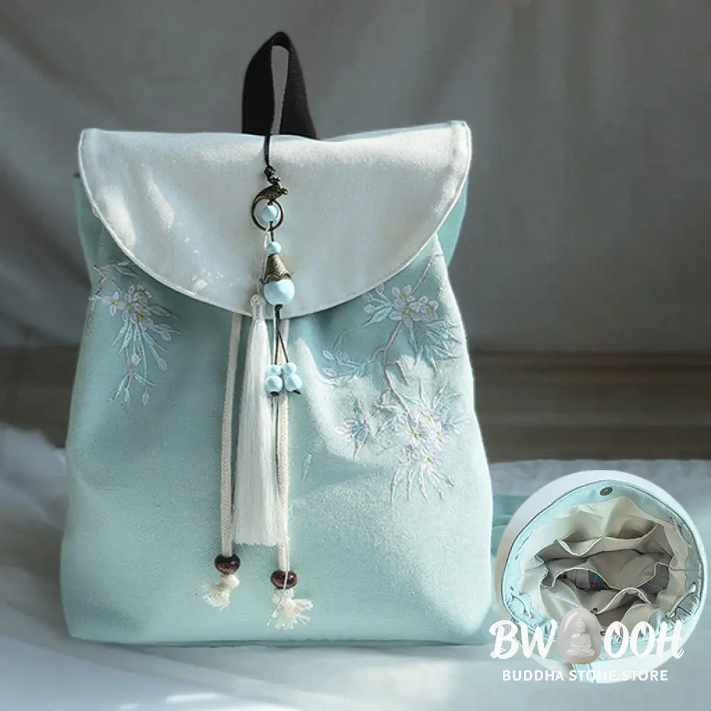 Buddha Stones Handmade Embroidered Large Capacity Canvas Backpack - Backpack