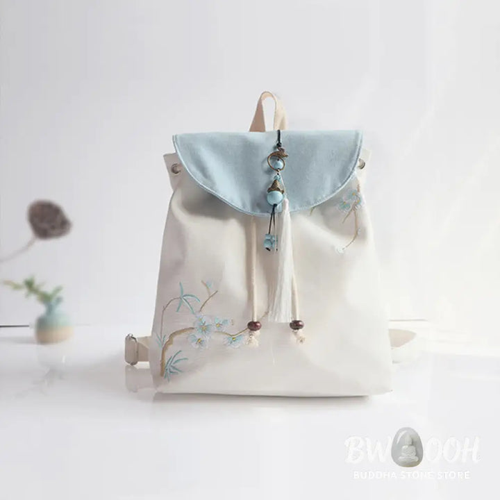 Buddha Stones Handmade Embroidered Large Capacity Canvas Backpack - Backpack
