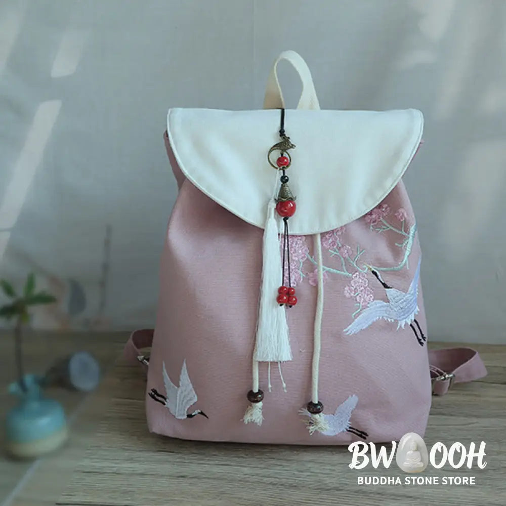 Buddha Stones Handmade Embroidered Large Capacity Canvas Backpack - Backpack